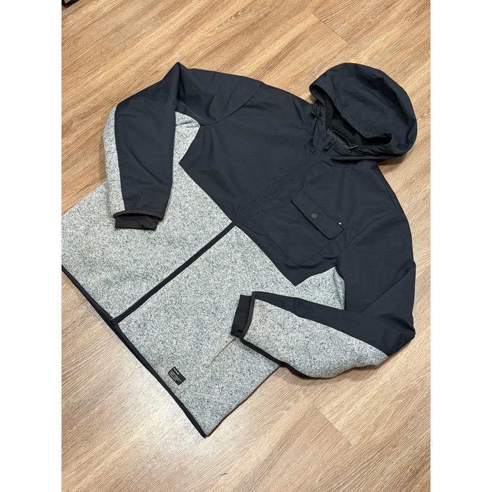 Hurley Mens XXL Hooded Colorblock Jacket Black Grey Quilted Lining Full Zip